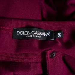 مملوكة مسبقًا تي شيرت دولتشي أند غابانا قطن عنابي أزرار أمامية رقبة مستديرة مقاس كبير (لارج)