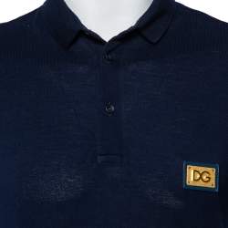 Pre Owned Dolce & Gabbana Navy Blue Cotton Pique Logo Patch Detail Polo T-Shirt M