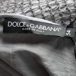 Pre Owned Dolce & Gabbana Grey Cotton & Linen Mesh Overlay Detail Crewneck T-Shirt XXL