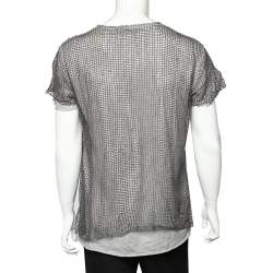 Pre Owned Dolce & Gabbana Grey Cotton & Linen Mesh Overlay Detail Crewneck T-Shirt XXL