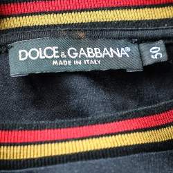 مملوكة مسبقًا تي شيرت دولتشي أند غابانا قطن أسود هيرالديك برقبة مستديرة مقاس كبير جدًا - إكس لارج