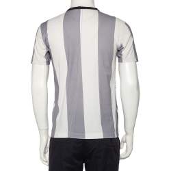 Pre Owned Dolce & Gabbana White & Grey Striped Lemon Printed Cotton Crewneck T-Shirt M
