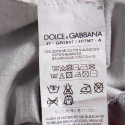 Pre Owned Dolce & Gabbana White & Grey Striped Lemon Printed Cotton Crewneck T-Shirt M
