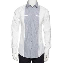 Pre Owned قميص دولتشي أند غابانا قطن أبيض بقصات متباينة بأزرار أمامية مقاس متوسط - ميديوم