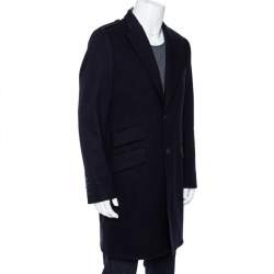Dolce & Gabbana Navy Blue Wool Button Front Coat XL