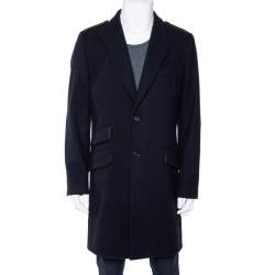 Dolce & Gabbana Navy Blue Wool Button Front Coat XL