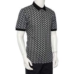 مملوكة مسبقًا تي شيرت بولو دولتشي أند غابانا قطن بيكيه رصاصي وأسود مقاس كبير جدًا جدًا - إكس إكس لارج