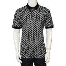 مملوكة مسبقًا تي شيرت بولو دولتشي أند غابانا قطن بيكيه رصاصي وأسود مقاس كبير جدًا جدًا - إكس إكس لارج