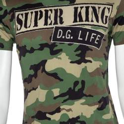 Pre Owned Dolce & Gabbana Multicolor Camouflage Slogan Printed Cotton Crewneck T-Shirt S