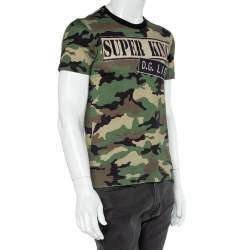 Pre Owned Dolce & Gabbana Multicolor Camouflage Slogan Printed Cotton Crewneck T-Shirt S