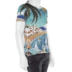 Pre Owned Dolce & Gabbana Blue Catania Tropical Ringer Printed Cotton T-shirt XS