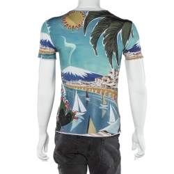 Pre Owned Dolce & Gabbana Blue Catania Tropical Ringer Printed Cotton T-shirt XS