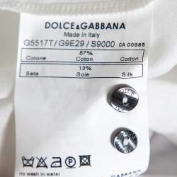 مملوكة مسبقًا Dolce & Gabbana White Cotton Knit Contrast Polka Dot Collar Shirt L