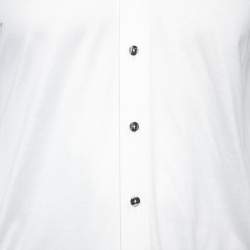 مملوكة مسبقًا Dolce & Gabbana White Cotton Knit Contrast Polka Dot Collar Shirt L