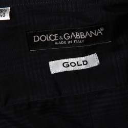Pre Owned Dolce & Gabbana Navy Blue Check Patterned Cotton Shirt M 