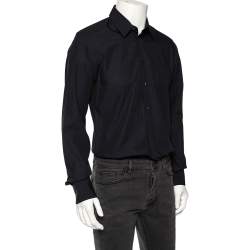 Pre Owned Dolce & Gabbana Navy Blue Check Patterned Cotton Shirt M 