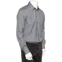 Pre Owned Dolce & Gabbana Grey Pin Check Cotton Front Button Shirt M 