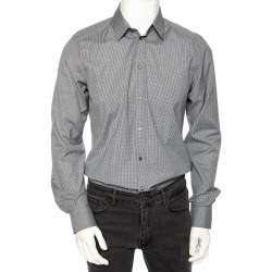 Pre Owned Dolce & Gabbana Grey Pin Check Cotton Front Button Shirt M 