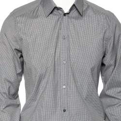 Pre Owned Dolce & Gabbana Grey Pin Check Cotton Front Button Shirt M 