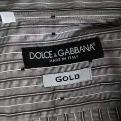 Pre Owned Dolce & Gabbana Grey Striped Cotton Embroidered Detail Gold Fit Shirt M