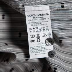 Pre Owned Dolce & Gabbana Grey Striped Cotton Embroidered Detail Gold Fit Shirt M