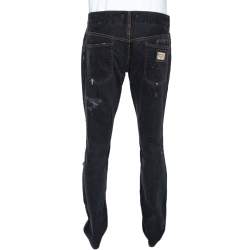 Pre Owned Dolce & Gabbana Charcoal Grey Distressed Denim Jeans L