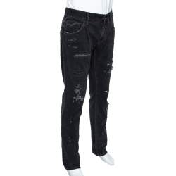 Pre Owned Dolce & Gabbana Charcoal Grey Distressed Denim Jeans L