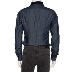 Pre Owned Dolce & Gabbana Chambray Cotton Knit Collar Detail Gold Label Shirt L