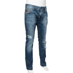 Pre Owned Dolce & Gabbana Blue Distressed Denim 14 Fit Jeans L 