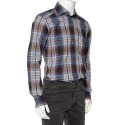 Pre Owned Dolce & Gabbana Blue Plaid Checked Cotton Gold Label Shirt M