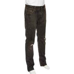 Dolce & Gabbana Charcoal Grey Muddy Effect Distressed Denim Fit 14