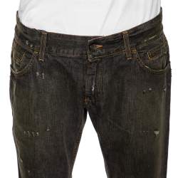 Pre Owned Dolce & Gabbana Charcoal Grey Muddy Effect Distressed Denim Fit 14 Jeans L 