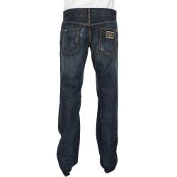 Pre Owned Dolce & Gabbana Indigo Distressed Denim Fit 14 Jeans L