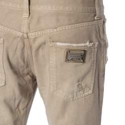 Pre Owned Dolce & Gabbana Beige Distressed Denim Fit 14 Jeans L