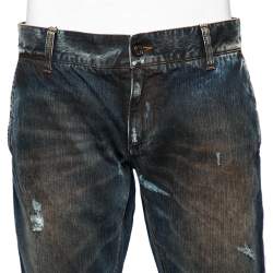 مملوكة مسبقًا بنطلون جينز دولتشي أند غابانا دنيم مغسول داكن أزرق نمط موحل قصة 14 مقاس كبير (لارج)