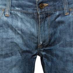 Pre Owned Dolce & Gabbana Blue Faded Effect Denim Leather Detail Fit 14 Jeans L