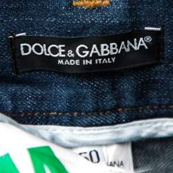 Pre Owned Dolce & Gabbana Blue Faded Effect Denim Leather Detail Fit 14 Jeans L