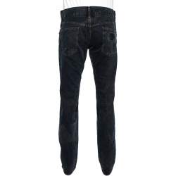 مملوكة مسبقًا بنطلون جينز دولتشي أند غابانا دنيم نمط مغسول داكن أزرق داكن مجسم 14 مقاس كبير (لارج