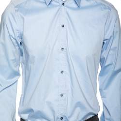 Pre Owned Dolce & Gabbana Light Blue Cotton Button Front Gold Label Shirt M