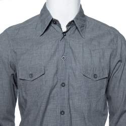 Pre Owned Dolce & Gabbana Grey Micro Checkered Cotton Sicilia Fit Shirt M 