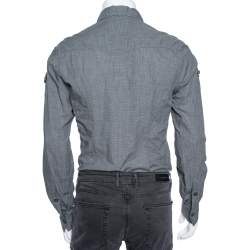Pre Owned Dolce & Gabbana Grey Micro Checkered Cotton Sicilia Fit Shirt M 