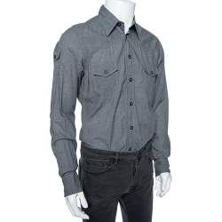 Pre Owned Dolce & Gabbana Grey Micro Checkered Cotton Sicilia Fit Shirt M 
