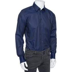 مملوكة مسبقًا قميص دولتشي آند غابانا قطن نيلي غولد فيت بأزرار أمامية مقاس متوسط - ميديوم