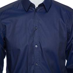 مملوكة مسبقًا قميص دولتشي آند غابانا قطن نيلي غولد فيت بأزرار أمامية مقاس متوسط - ميديوم