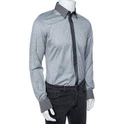 Pre Owned Dolce & Gabbana Grey Jersey Contrast Collar and Cuff Detail Shirt L