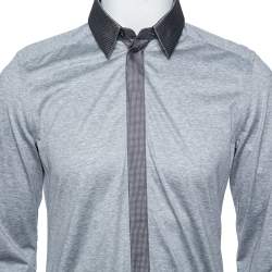 Pre Owned Dolce & Gabbana Grey Jersey Contrast Collar and Cuff Detail Shirt L