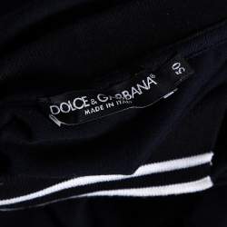 Pre Owned تي شيرت بولو دولتشي أند غابانا قطن أزرق كحلي مزين ياقة مخططة مقاس كبير (لارج)