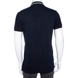 Pre Owned تي شيرت بولو دولتشي أند غابانا قطن أزرق كحلي مزين ياقة مخططة مقاس كبير (لارج)