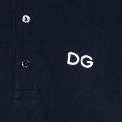 Pre Owned تي شيرت بولو دولتشي أند غابانا قطن أزرق كحلي مزين ياقة مخططة مقاس كبير (لارج)