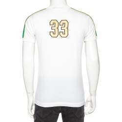 مملوكة مسبقًا Dolce & Gabbana White Cotton Calcio Italia Shoulder Stripe Detail V-Neck T-Shirt M